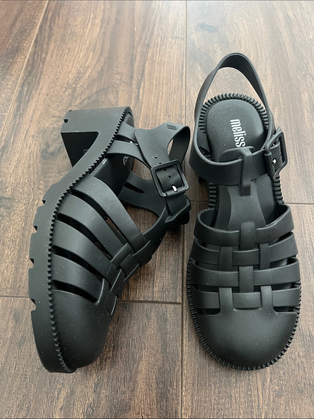 Melissa Black Jelly Possession Heel Sandals with Buckle Strap